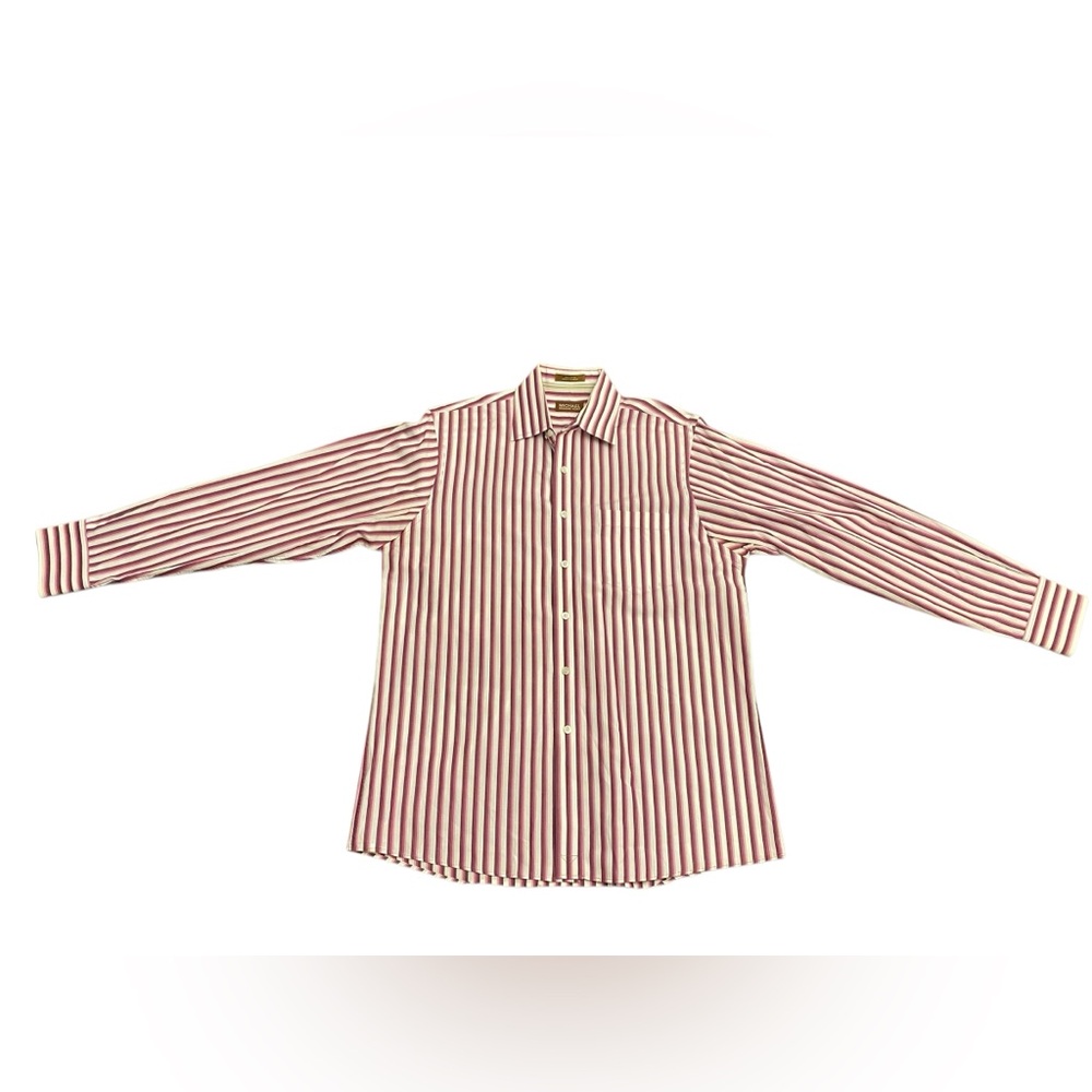 📌 EUC Michael Kors Burgundy, Pink & White Striped Dress Shirt | Men’s Large